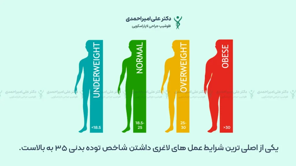 شماتیک بازه های مختلف محاسبه شاخص توده بدنی